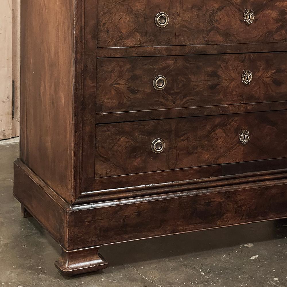 19th Century French Louis Philippe Marble Top Burl Walnut Commode ~ Chest of Dra For Sale 4