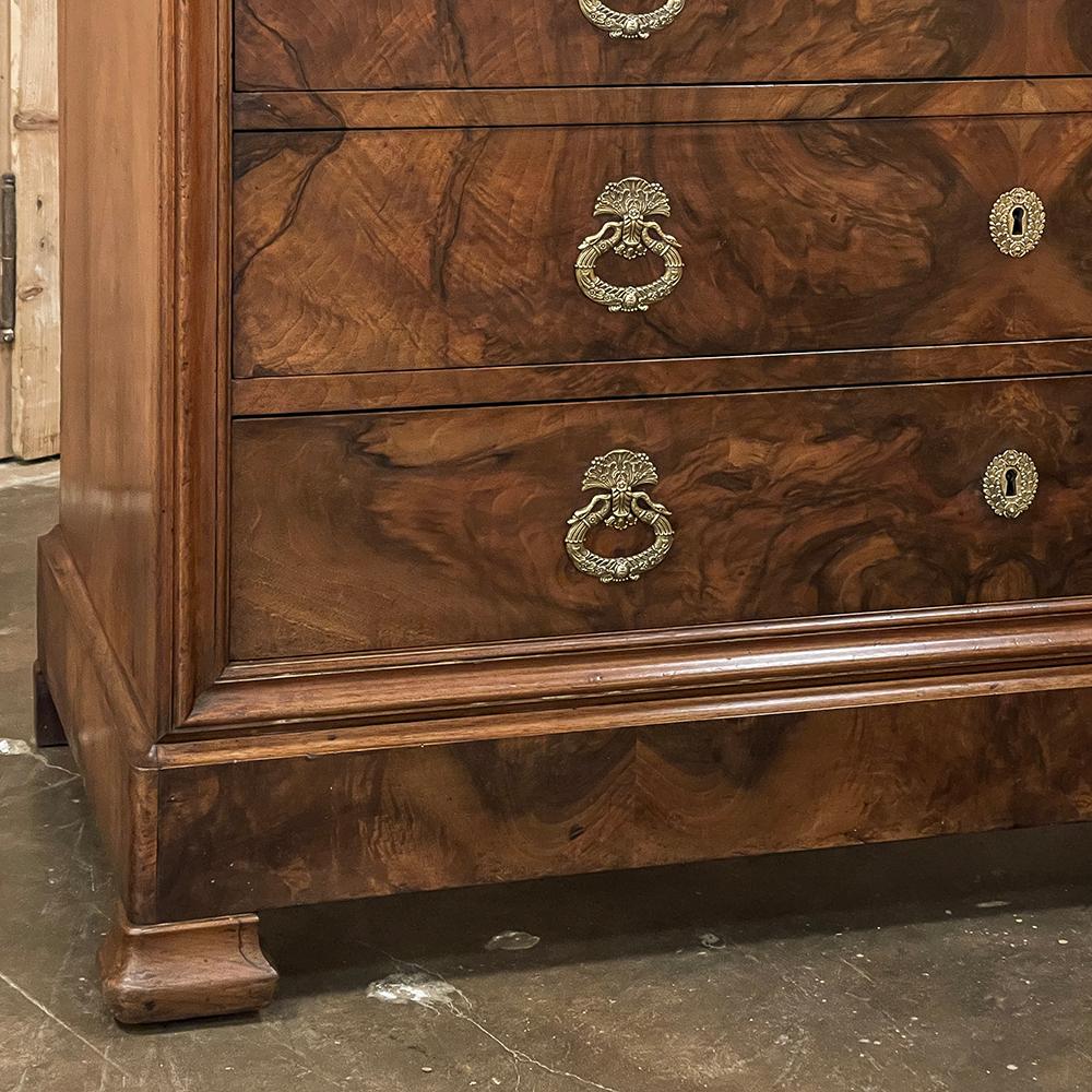 19th Century French Louis Philippe Marble Top Burl Walnut Commode ~ Chest of Dra For Sale 5