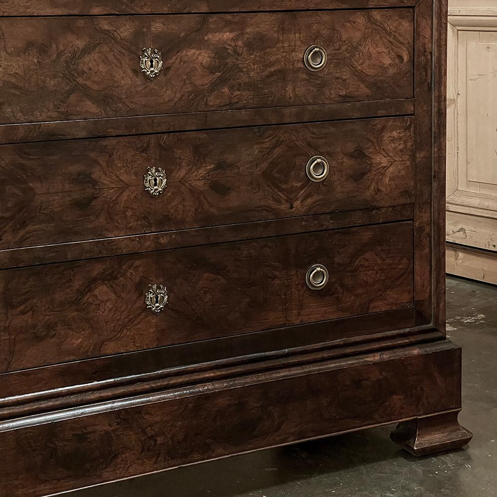 19th Century French Louis Philippe Marble Top Burl Walnut Commode ~ Chest of Dra For Sale 6