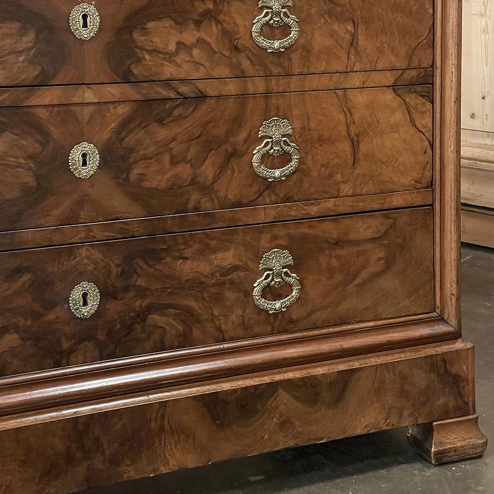 19th Century French Louis Philippe Marble Top Burl Walnut Commode ~ Chest of Dra For Sale 7