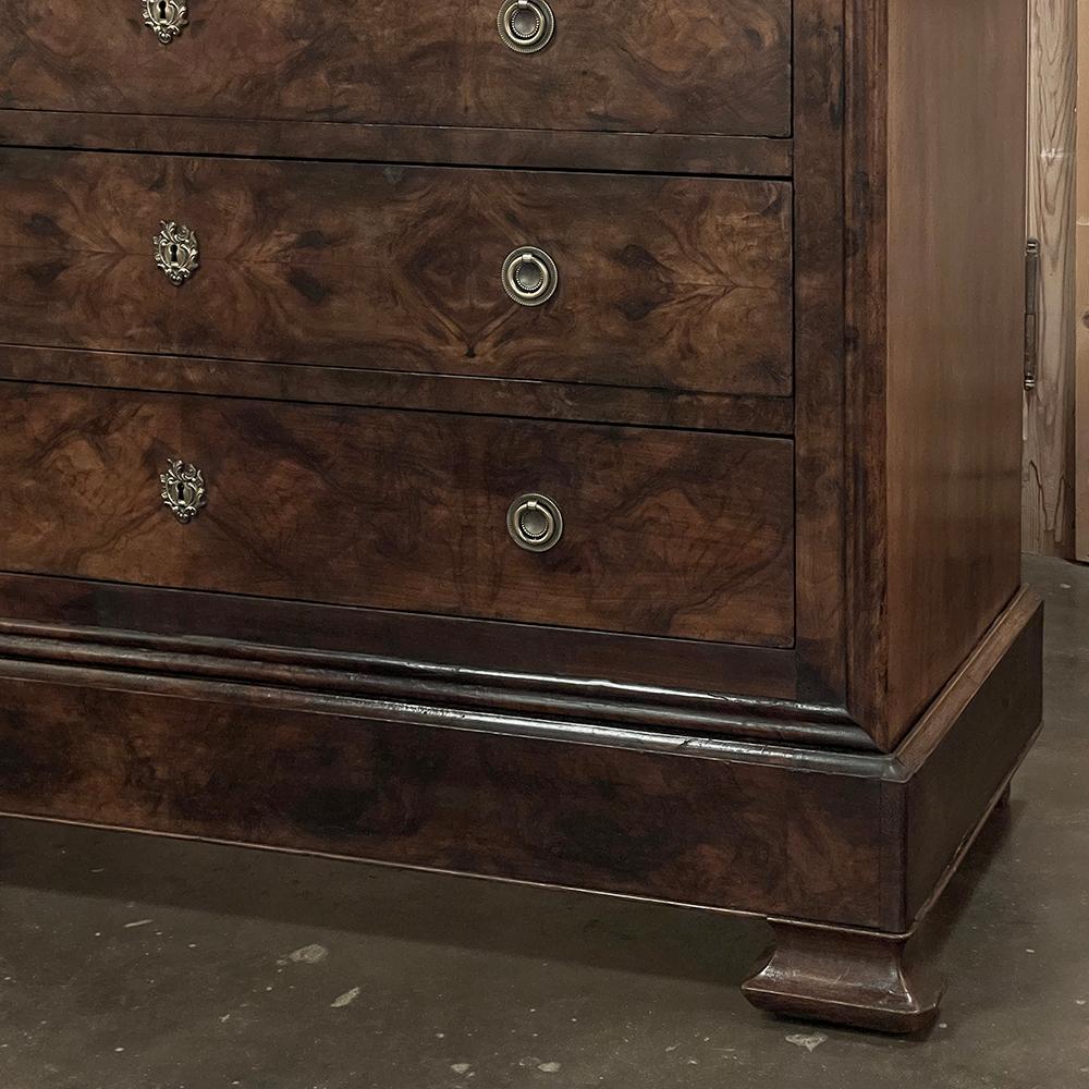 19th Century French Louis Philippe Marble Top Burl Walnut Commode ~ Chest of Dra For Sale 8