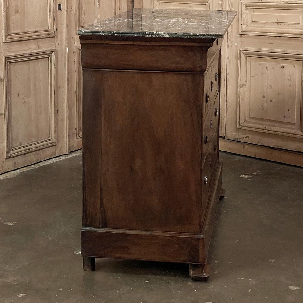 19th Century French Louis Philippe Marble Top Burl Walnut Commode ~ Chest of Dra For Sale 11