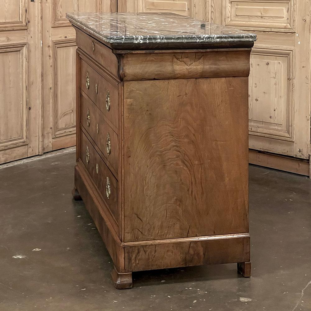 19th Century French Louis Philippe Marble Top Burl Walnut Commode ~ Chest of Dra For Sale 12