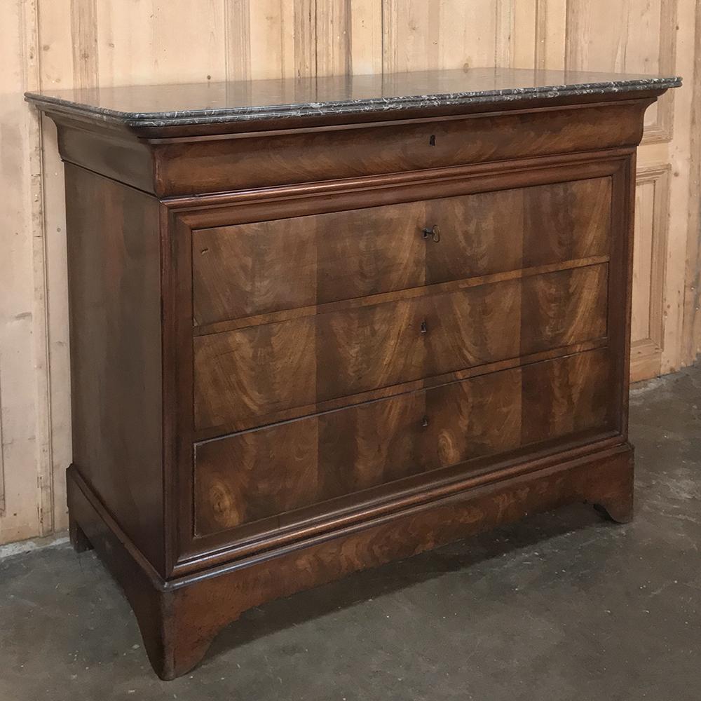 Hand-Crafted 19th Century French Louis Philippe Marble Top Commode