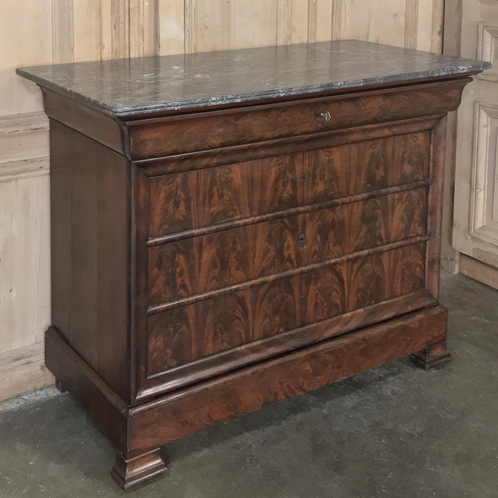 Hand-Crafted 19th Century French Louis Philippe Marble-Top Commode