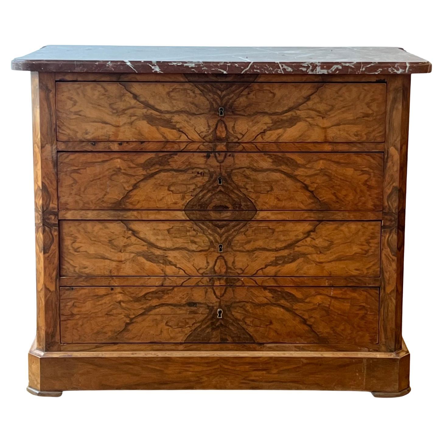 Commode francese Louis Philippe del XIX secolo con piano in marmo in vendita