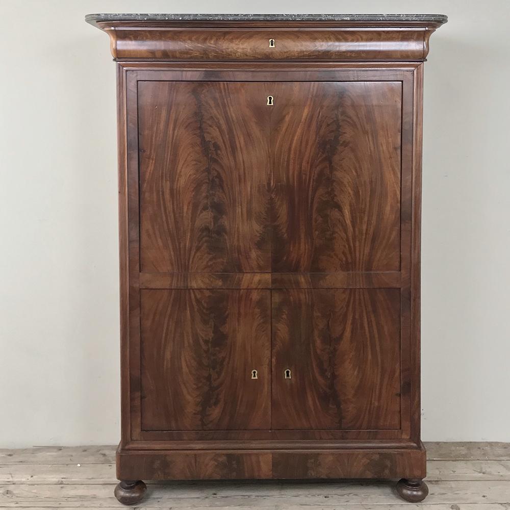 Hand-Crafted 19th Century French Louis Philippe Marble Top Secretary