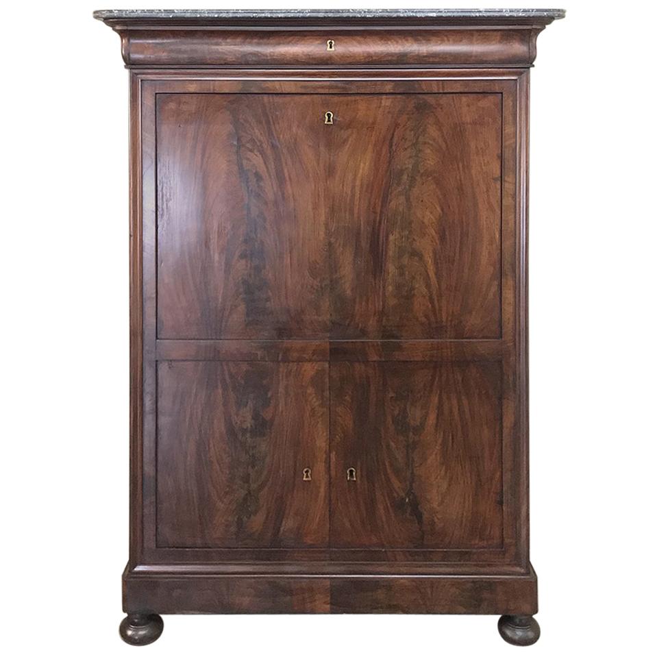 19th Century French Louis Philippe Marble Top Secretary