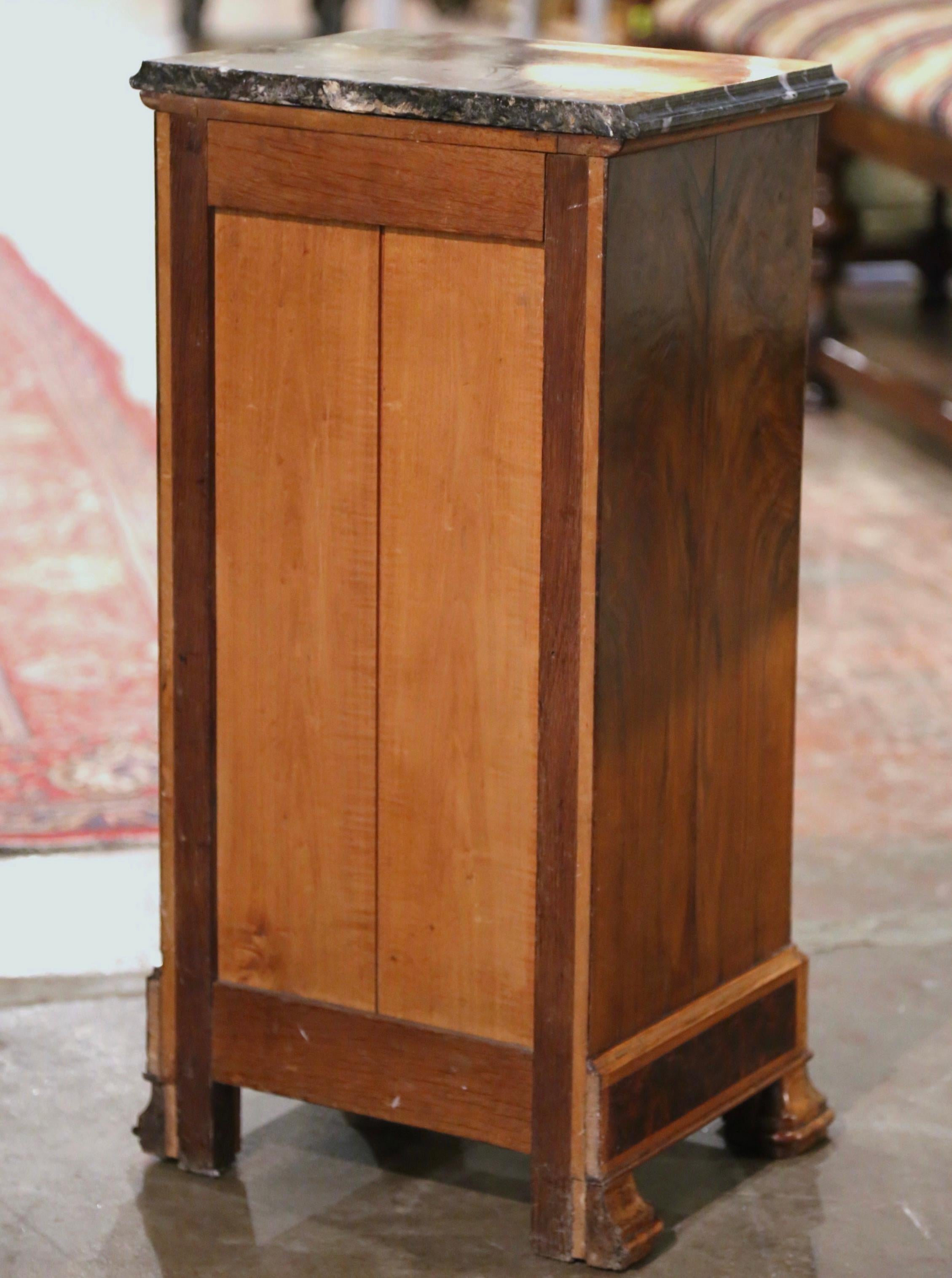 19th Century French Louis Philippe Marble Top Walnut Marquetry Bedside Table For Sale 7