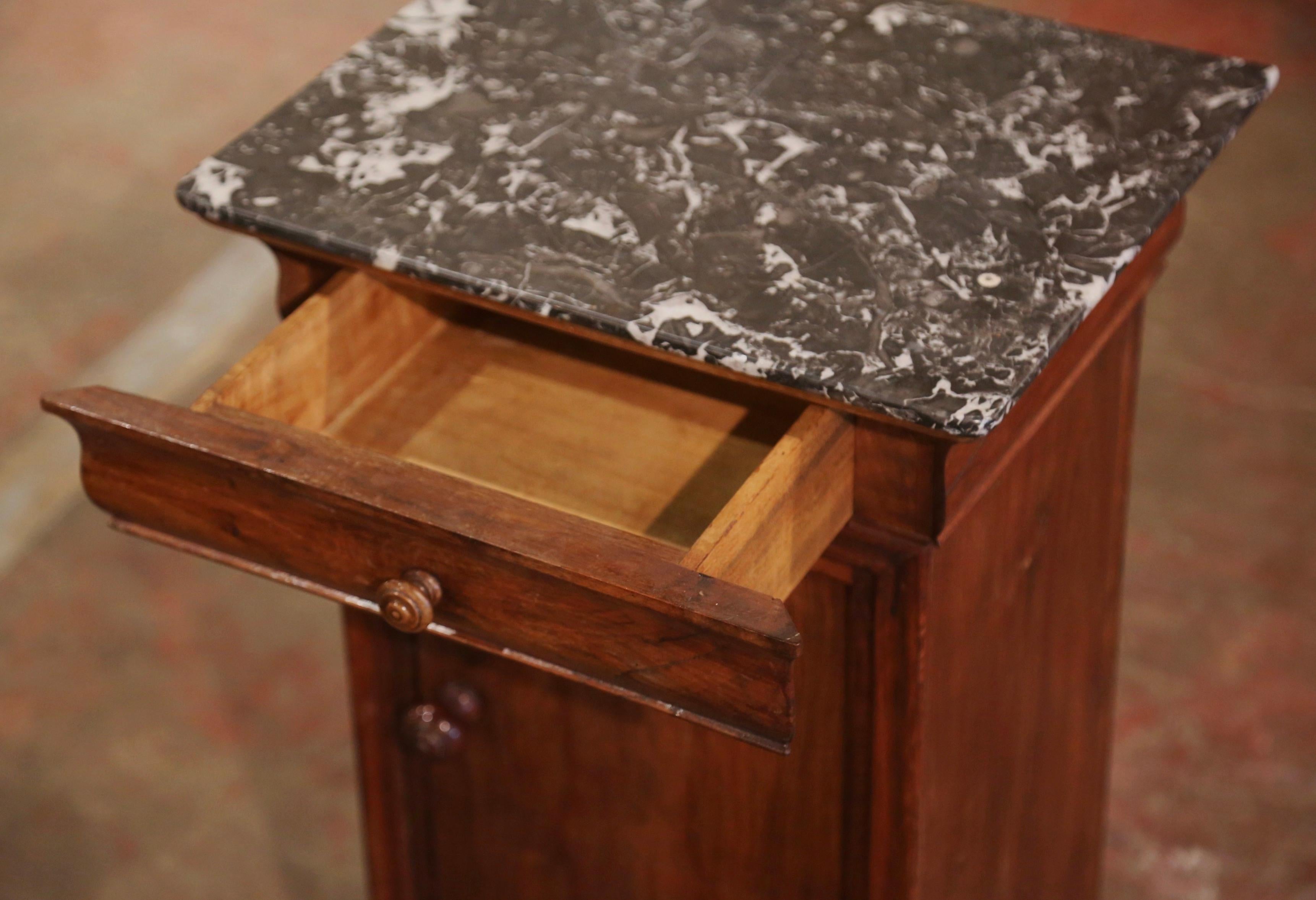 19th Century, French Louis Philippe Marble Top Walnut Nightstand Bedside Cabinet 3