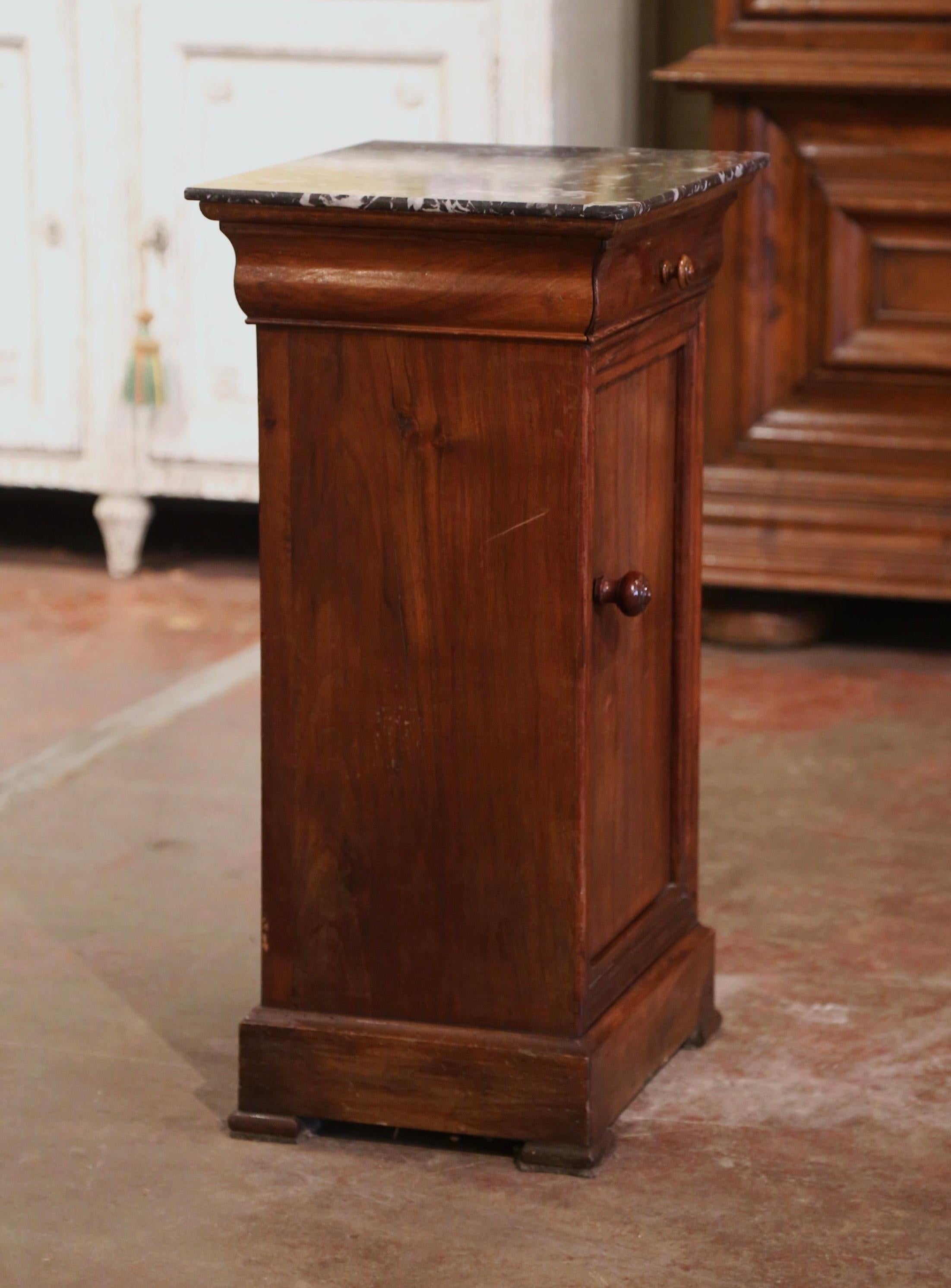 19th Century, French Louis Philippe Marble Top Walnut Nightstand Bedside Cabinet 5