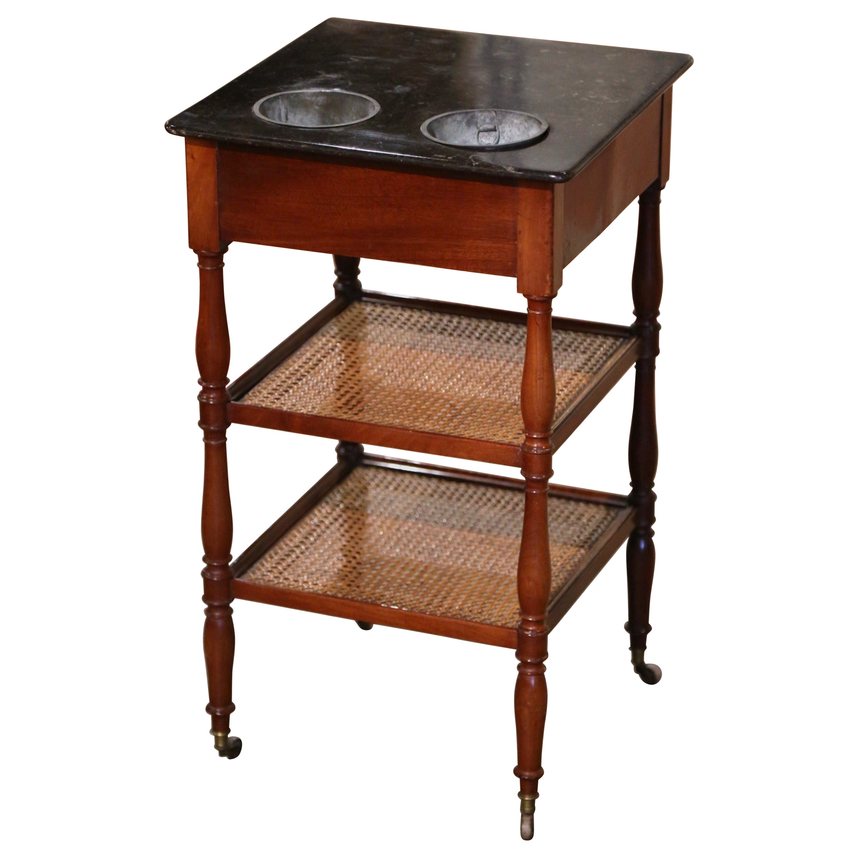 19th Century French Louis Philippe Marble Top Walnut Rafraichissoir Dry Bar