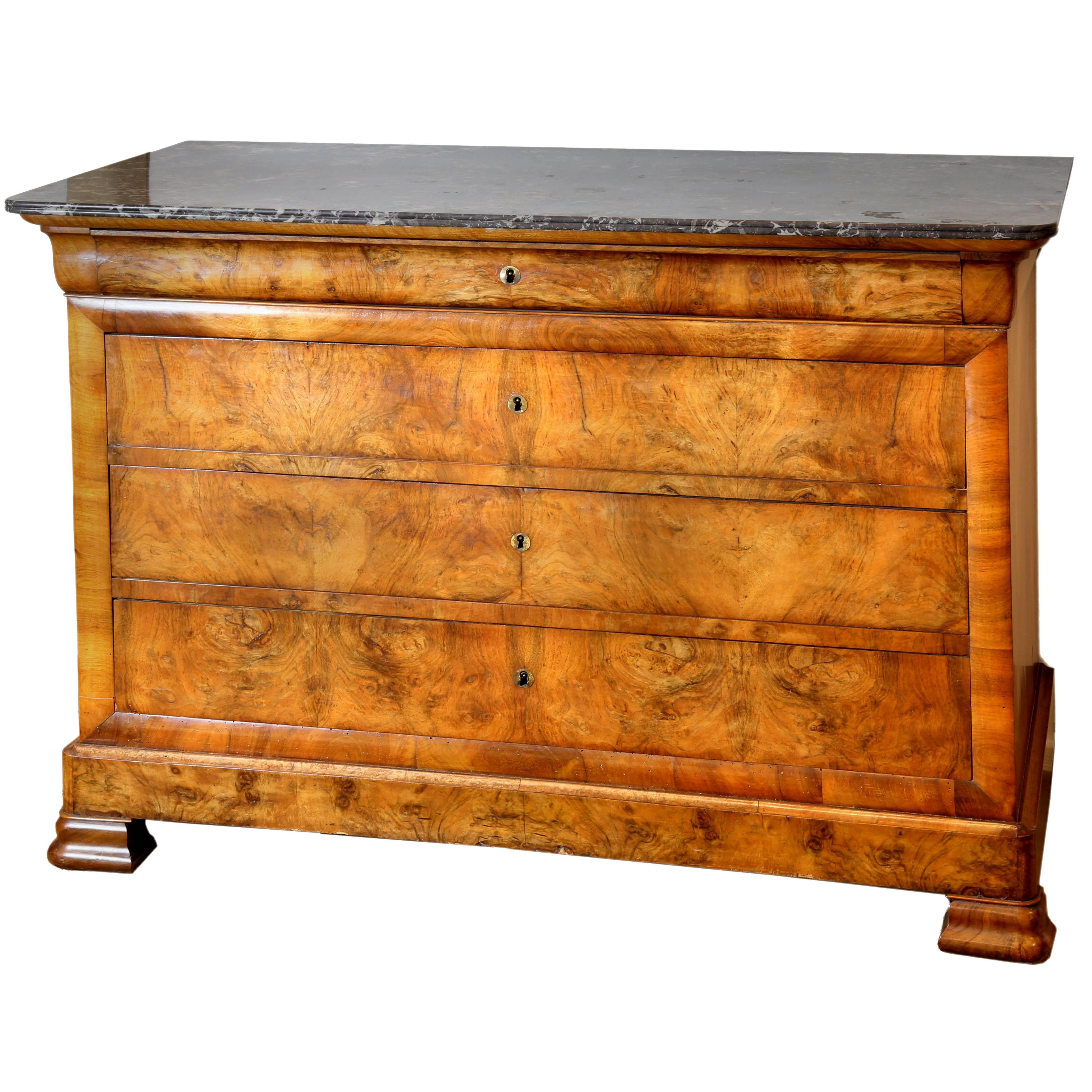 19th Century French Louis Philippe Marble Topped Walnut Commode