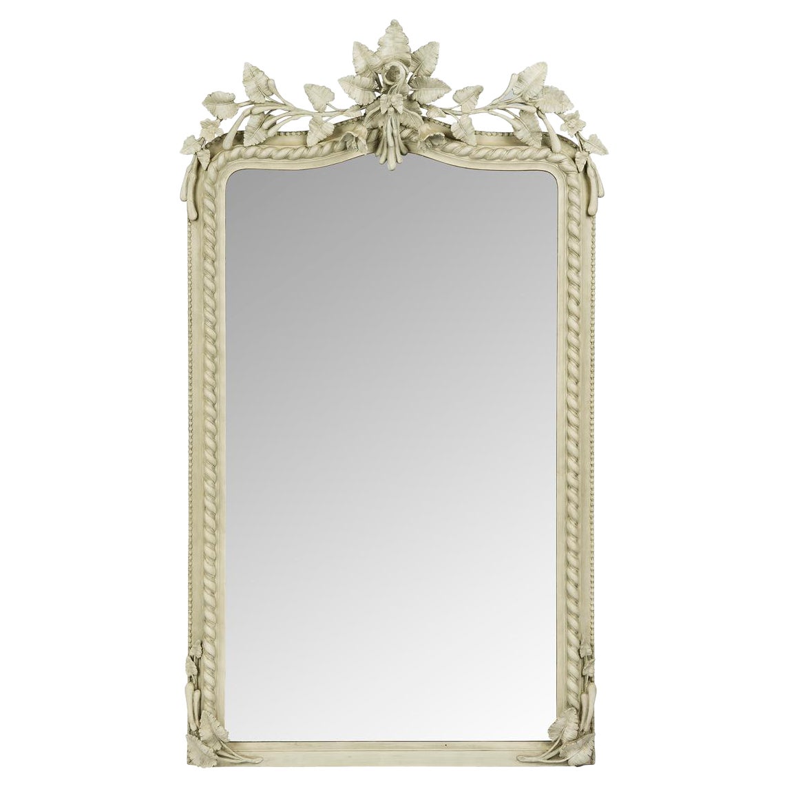 Specchio Louis Philippe francese del 19° secolo in bianco antico