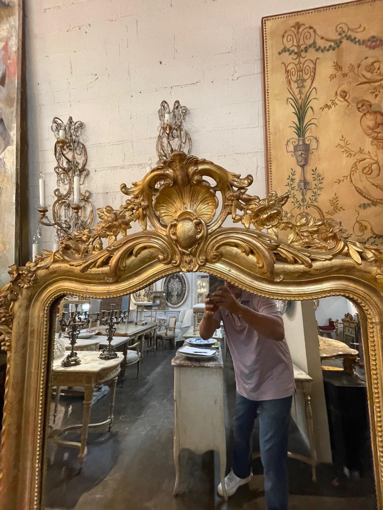 Carved 19th Century French Louis Philippe Mirror with Crest