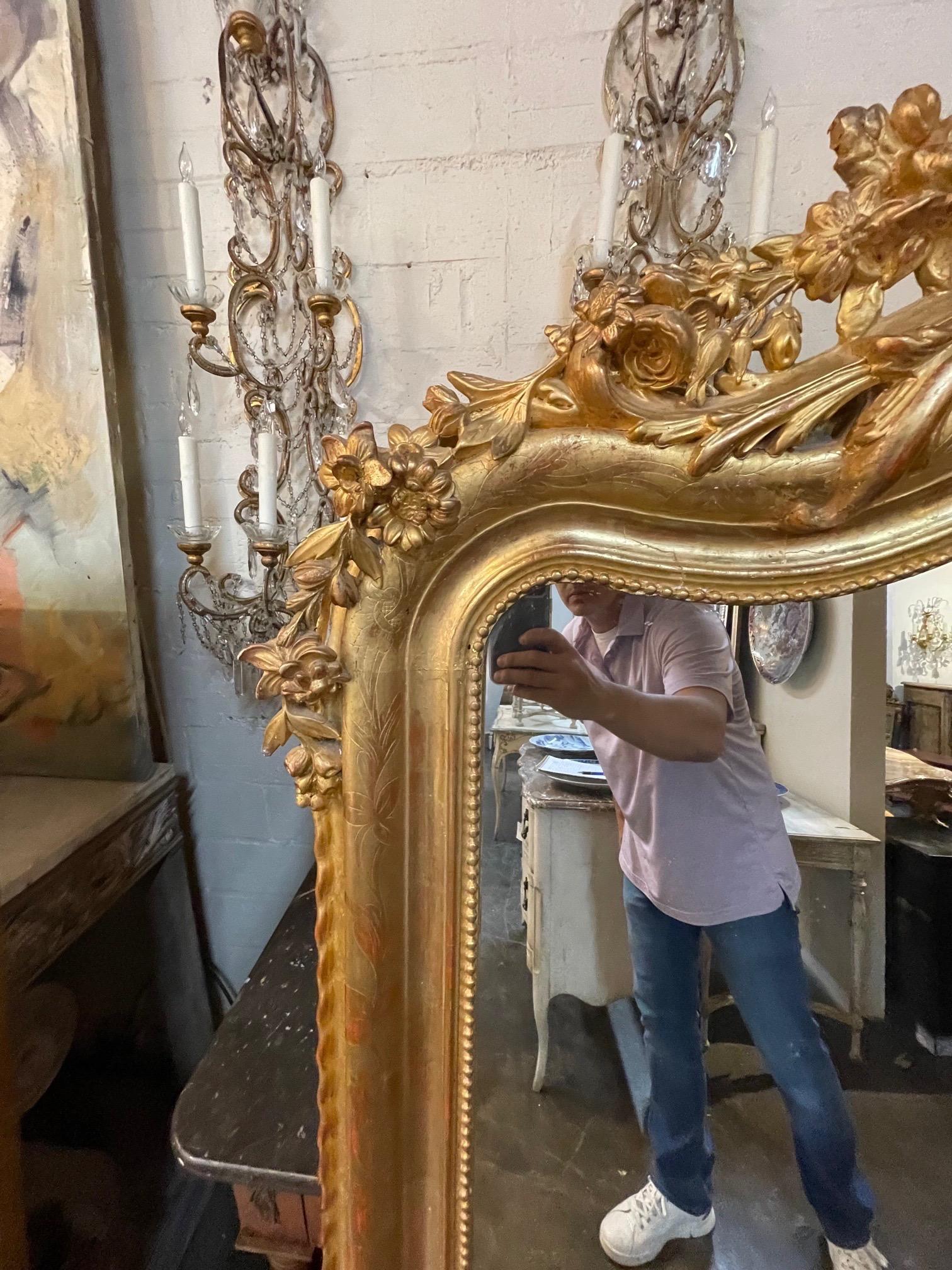 Giltwood 19th Century French Louis Philippe Mirror with Crest