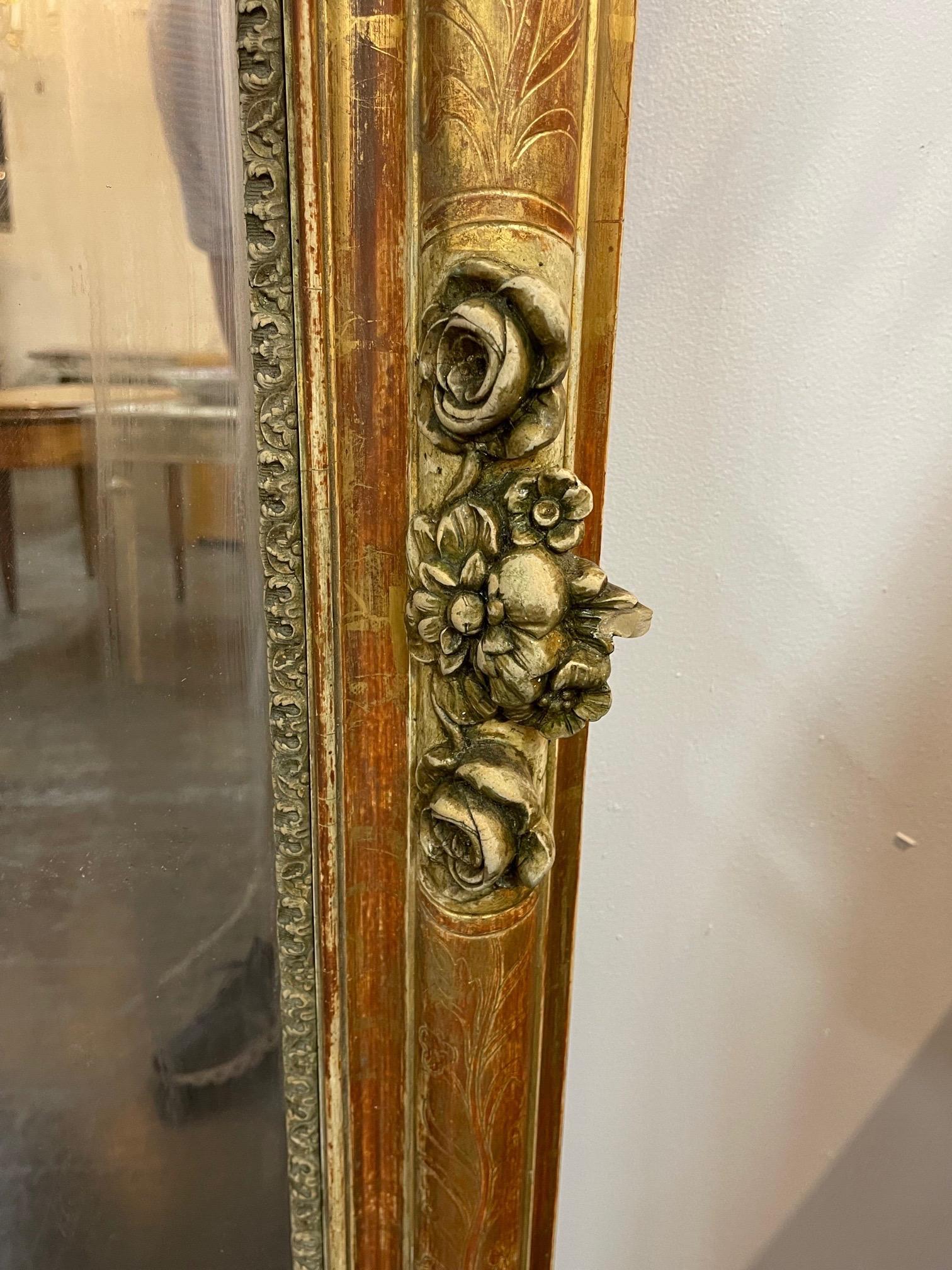 19th Century French Louis Philippe Mirror with Flowers For Sale 2
