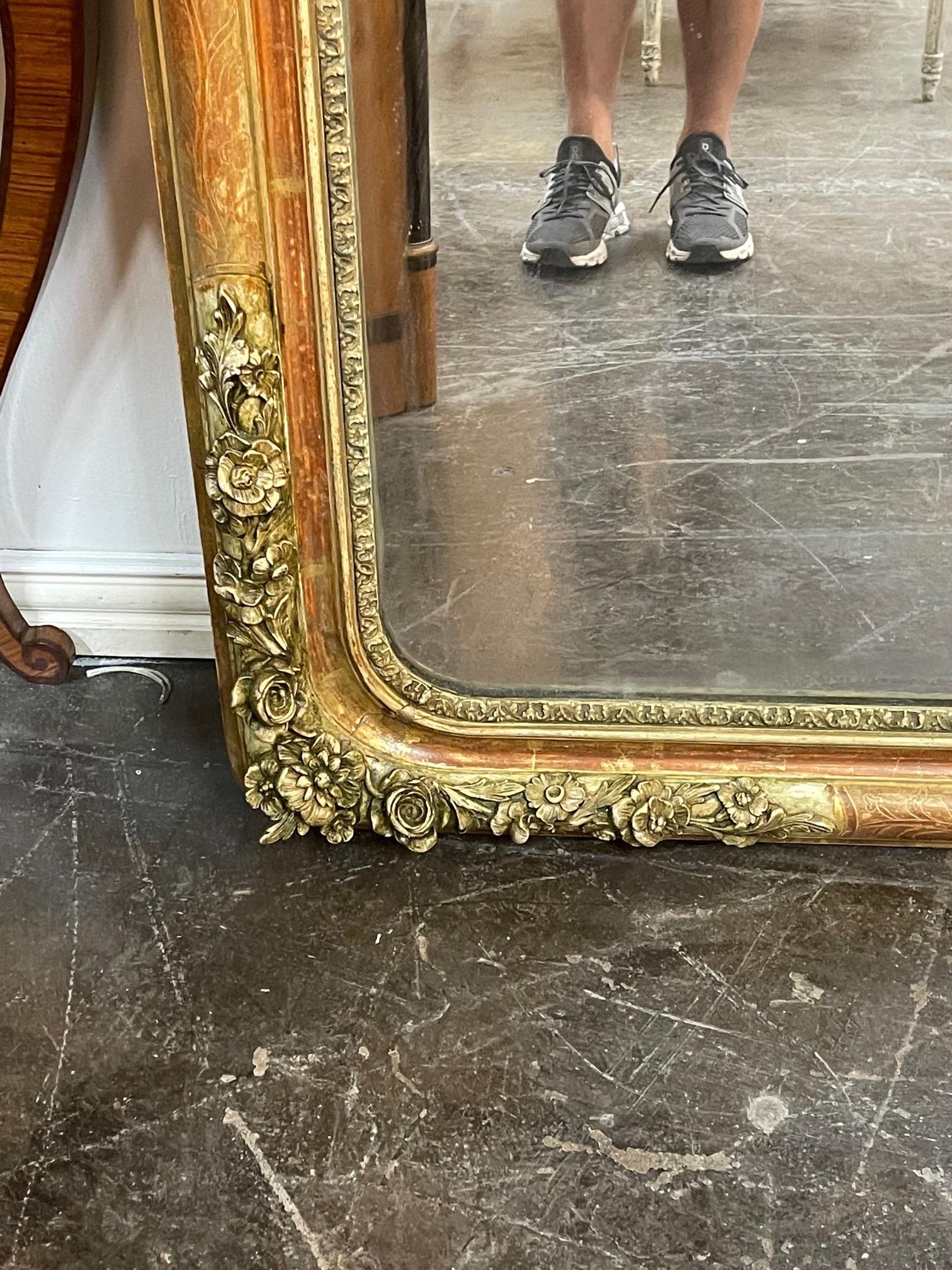 19th Century French Louis Philippe Mirror with Flowers For Sale 3