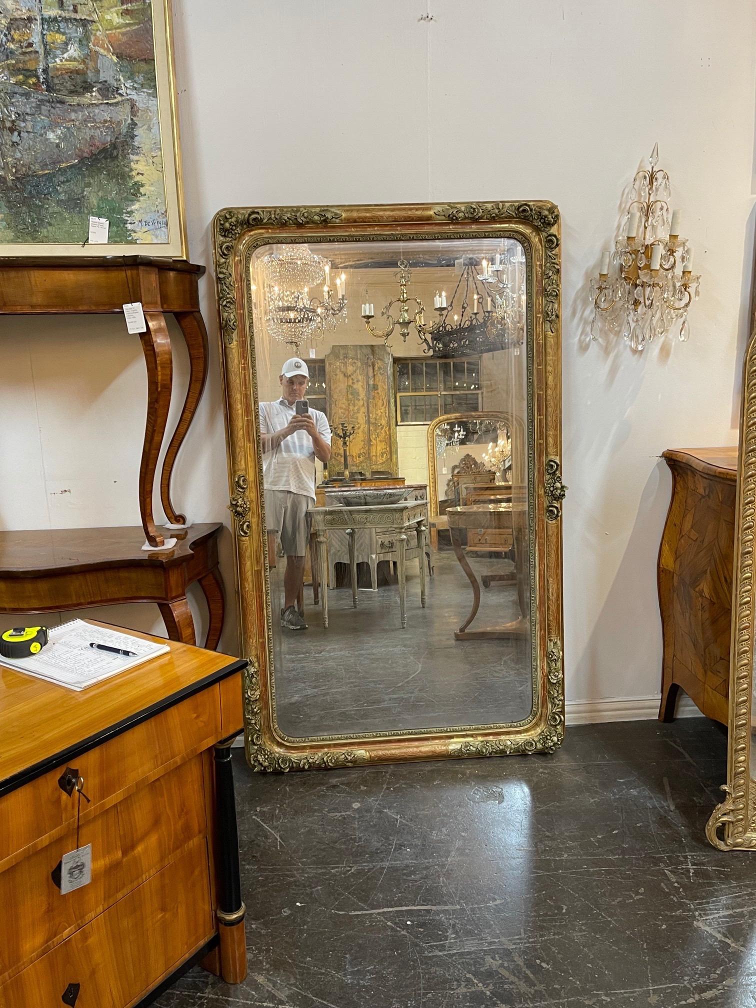 19th Century French Louis Philippe Mirror with Flowers For Sale 4