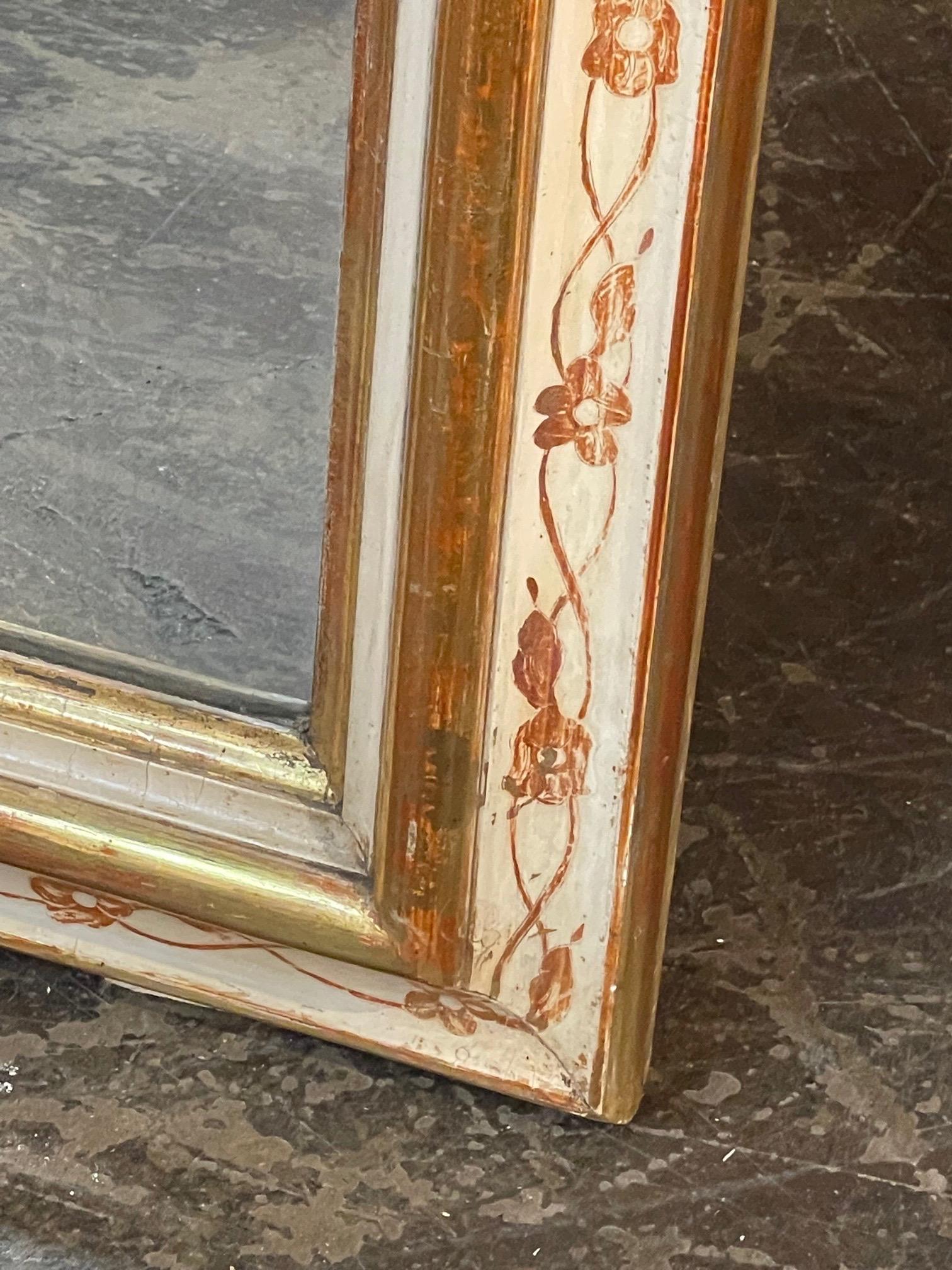 19th Century French Louis Philippe Mirror with Rare Gesso and Floral Pattern 1