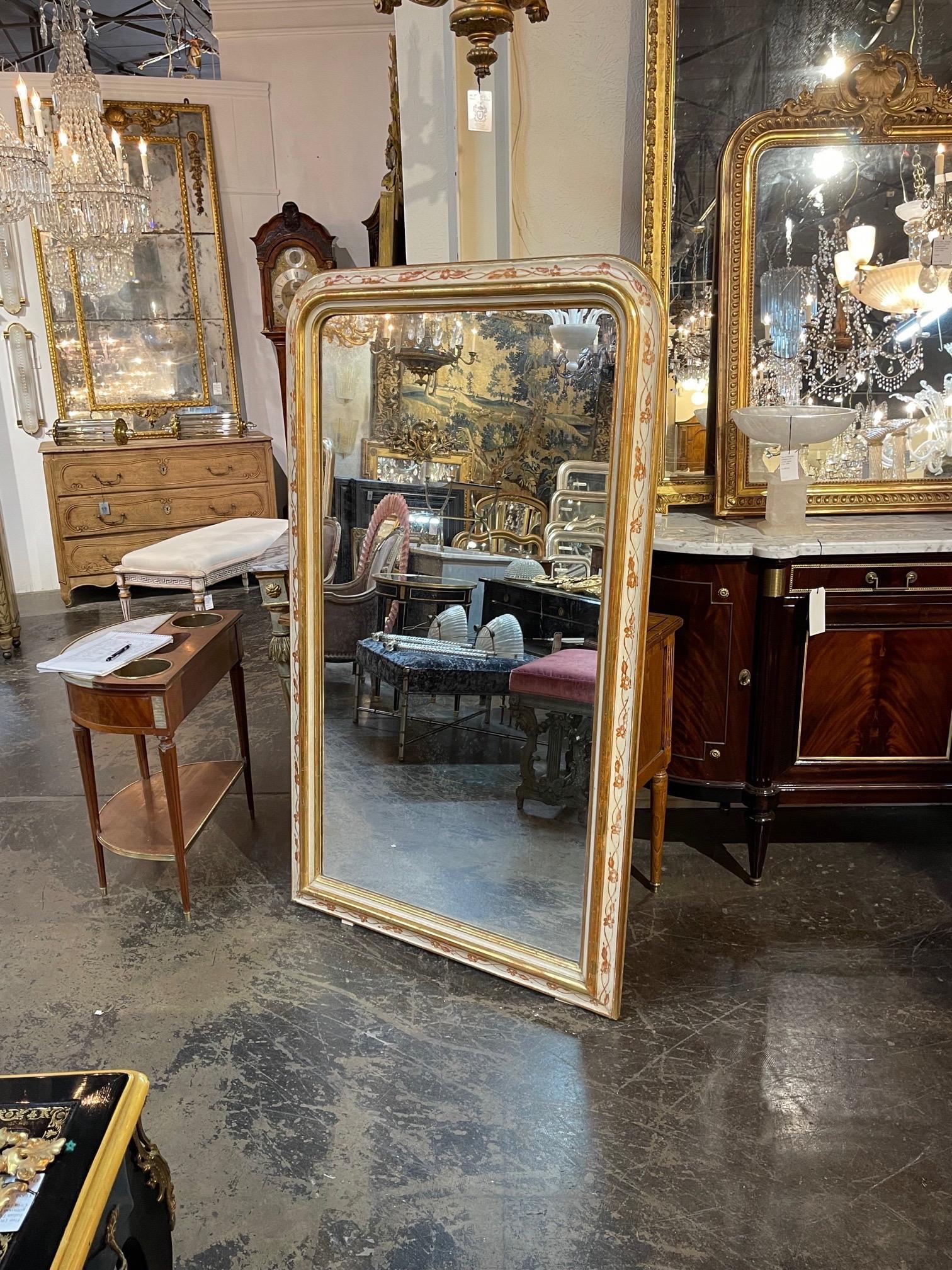 19th Century French Louis Philippe Mirror with Rare Gesso and Floral Pattern 2