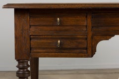 19. Jahrhundert Französisch Louis Philippe Oak Partner Schreibtisch mit braunem Kunstleder Top