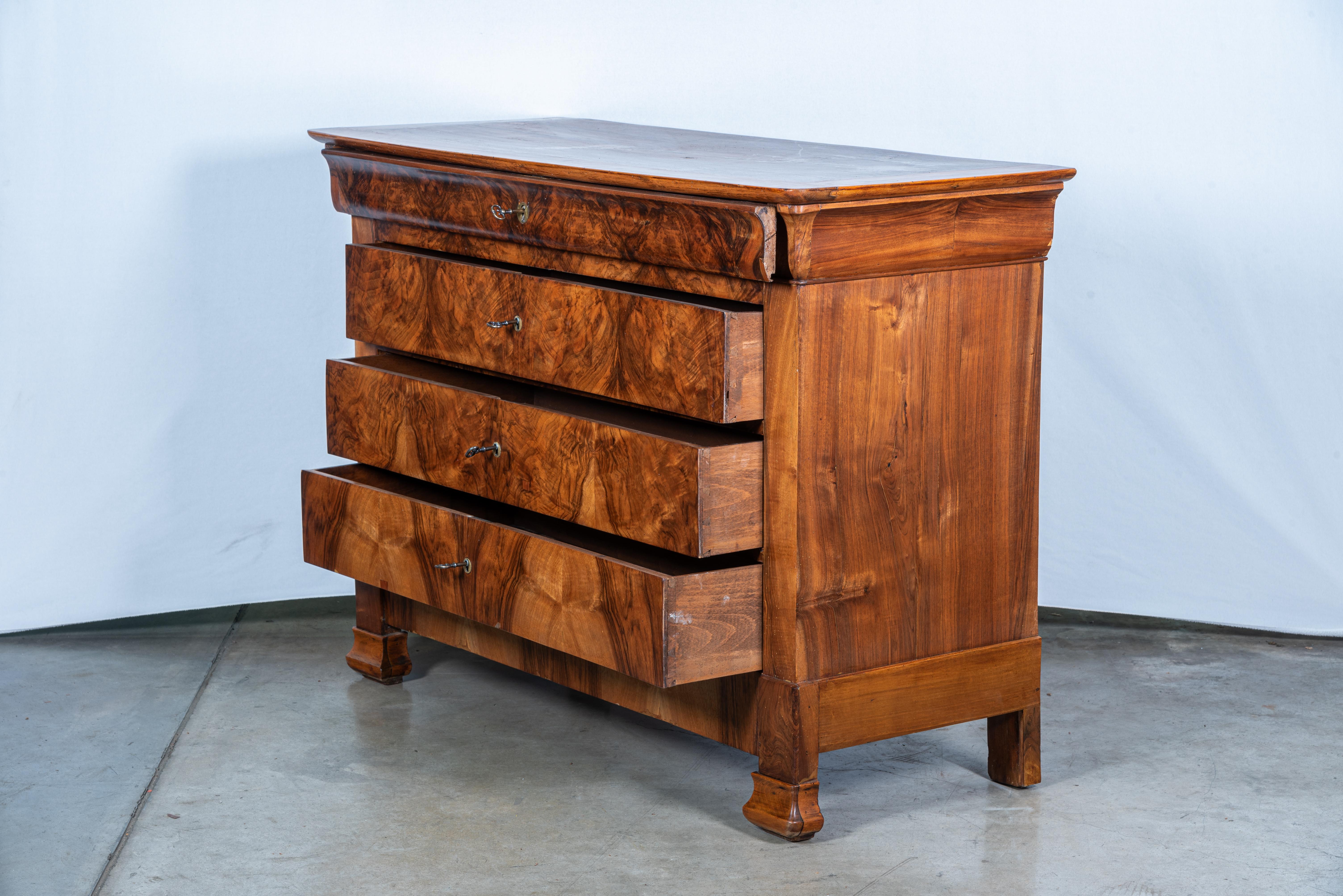 Elevate your home decor with our exquisite 19th Century French Louis Philippe of Period Commode, featuring rich walnut veneer and impeccable craftsmanship. This stunning piece exudes the timeless elegance of the Louis Philippe era, boasting a