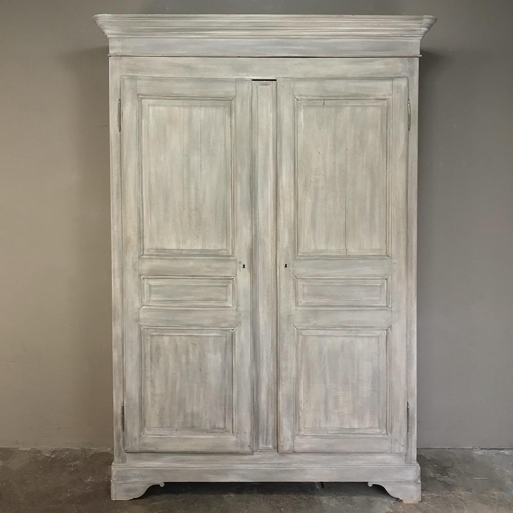 19th Century French Louis Philippe Painted Cherrywood Armoire In Good Condition In Dallas, TX