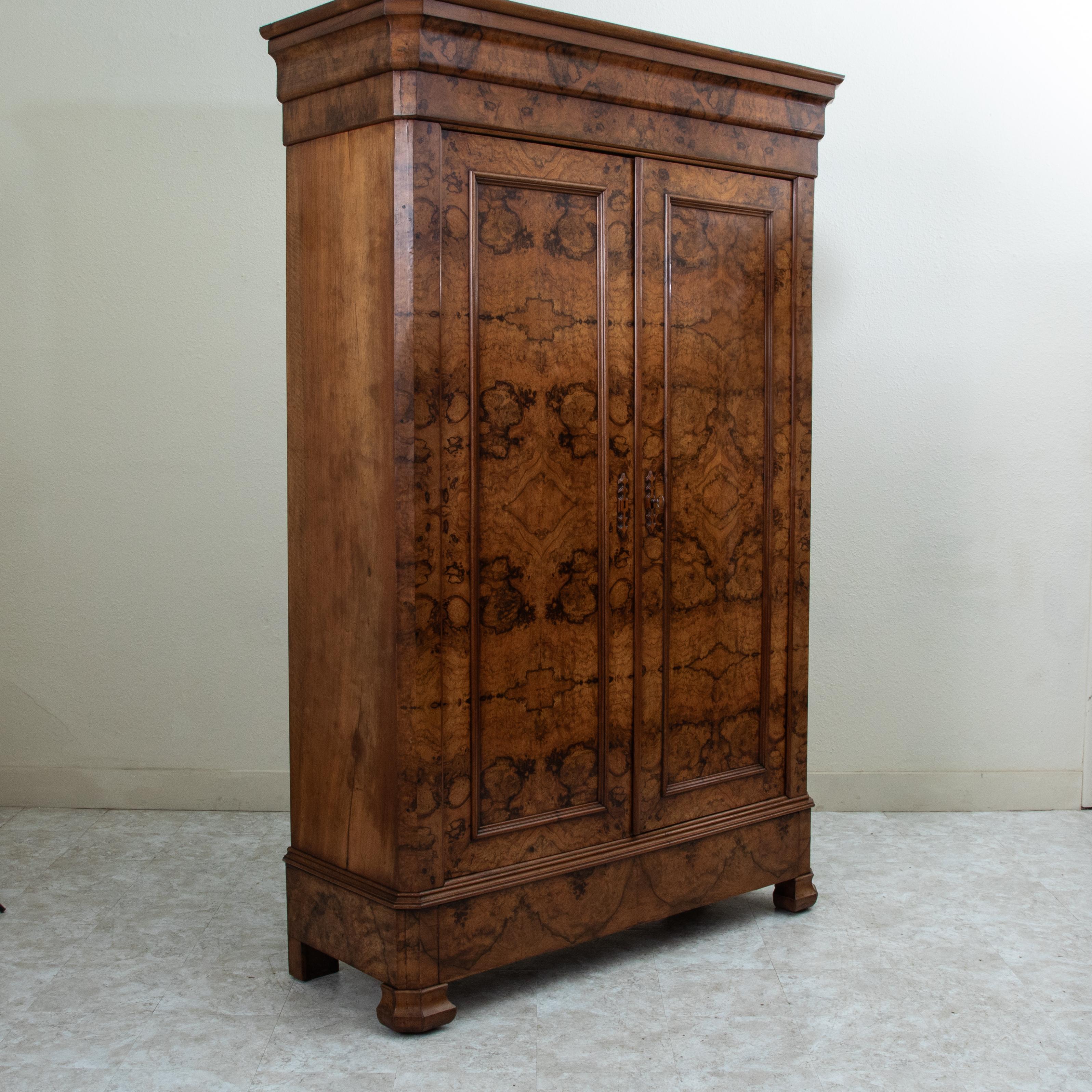 19th Century French Louis Philippe Period Book Matched Burl Walnut Armoire 2