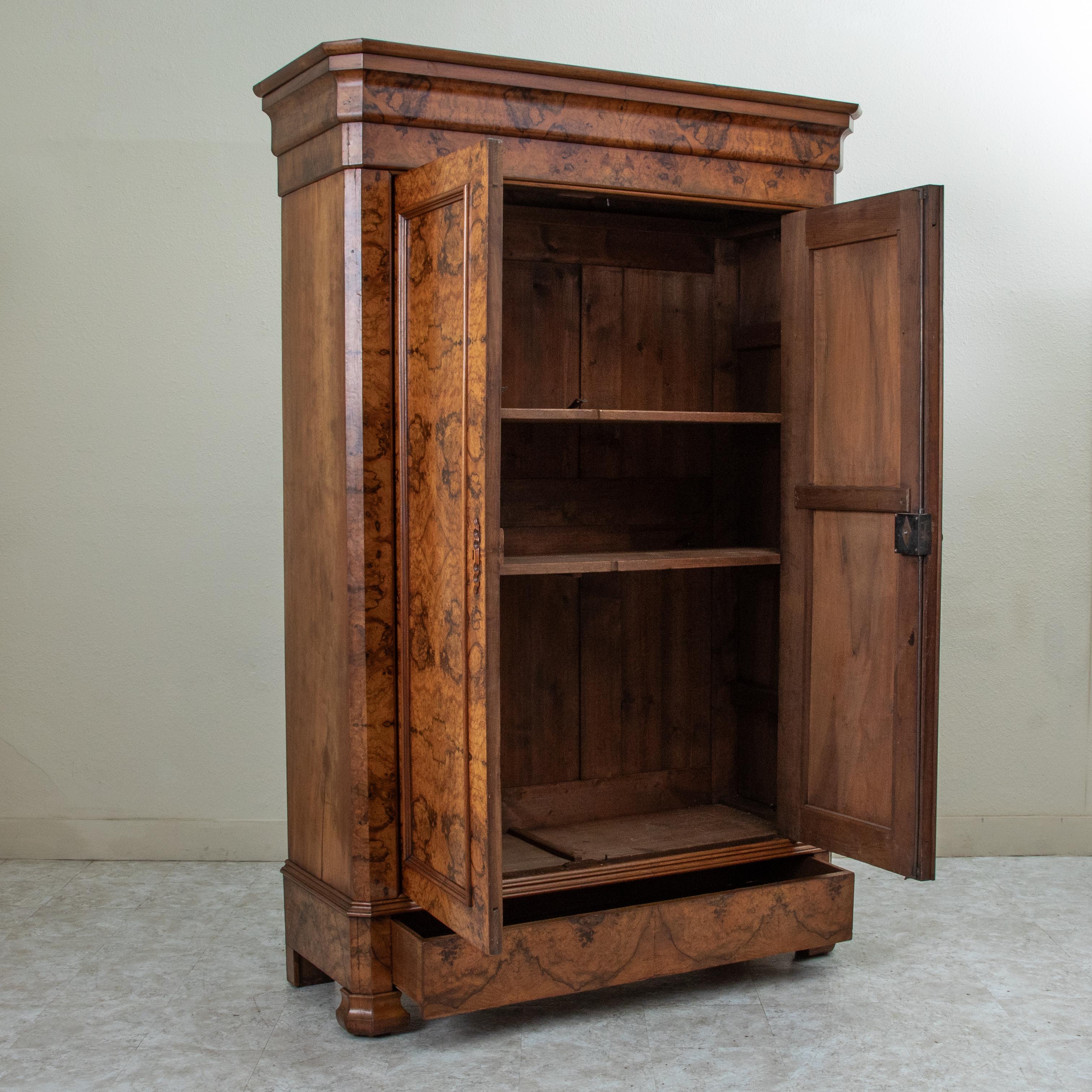 19th Century French Louis Philippe Period Book Matched Burl Walnut Armoire 3