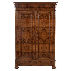 19th Century French Louis Philippe Period Book Matched Burl Walnut Armoire