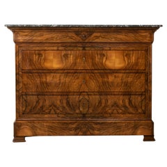 19th Century French Louis Philippe Period Book Matched Burl Walnut Commode Chest