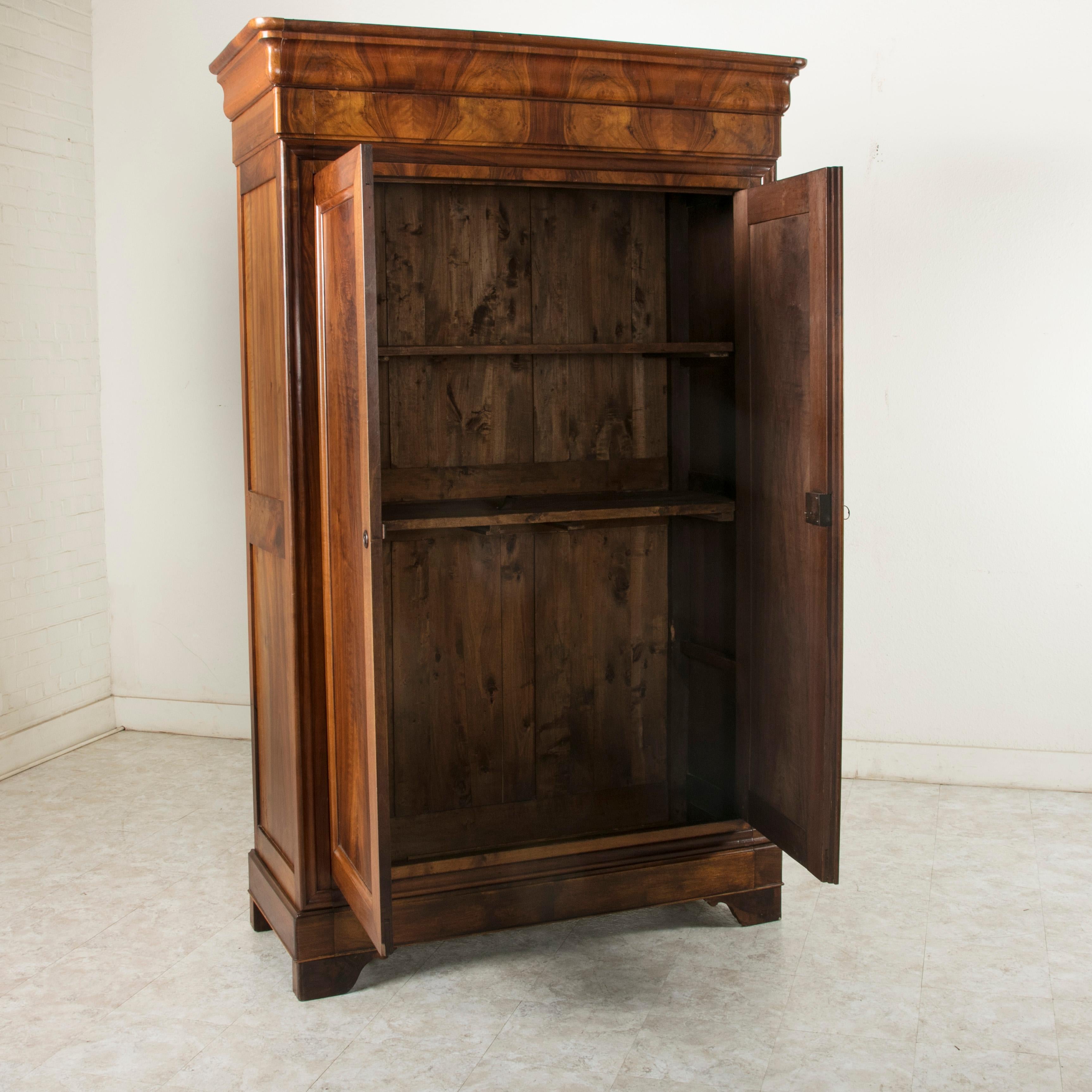 19th Century French Louis Philippe Period Bookmatched Walnut Armoire 8