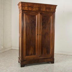 19th Century French Louis Philippe Period Bookmatched Walnut Armoire