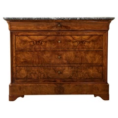 19th Century French Louis Philippe Period Book Matched Walnut Chest, Marble