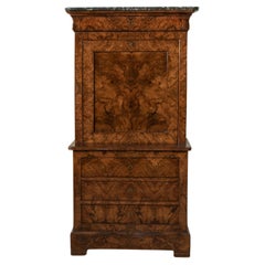 19th Century French Louis Philippe Period Book Matched Walnut Secretary Cabinet