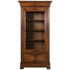 19th Century French Louis Philippe Period Book Matched Walnut Vitrine Bookcase