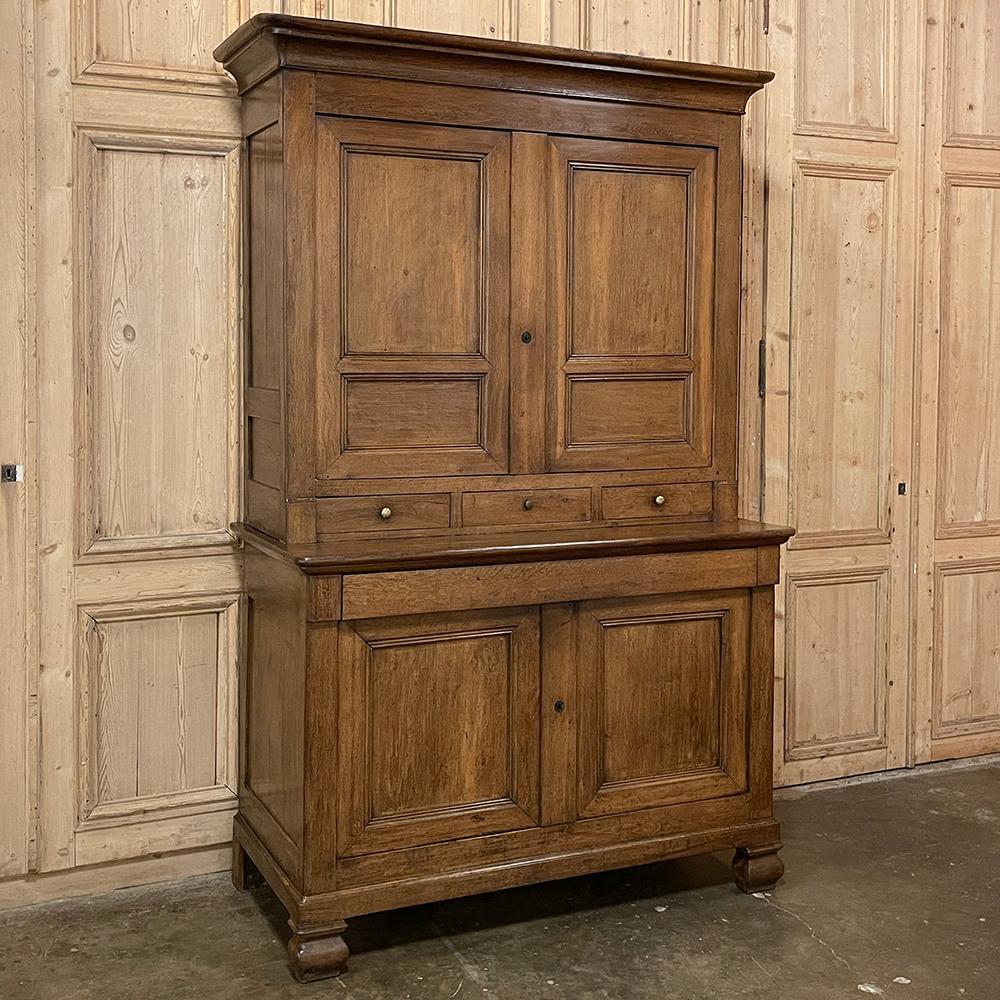 19th Century French Louis Philippe Period Buffet a Deux Corps ~ Cabinet was designed with a restrained architecture to perform a valuable storage function for a prosperous family.  Hand-crafted using techniques handed down from generation to