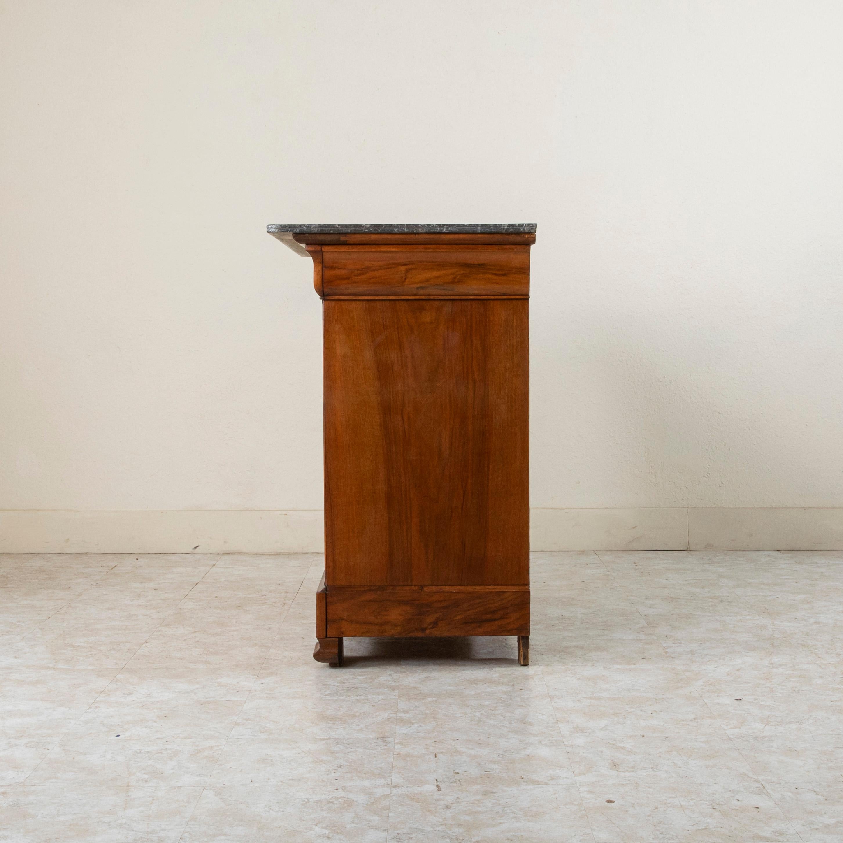 Marble 19th Century French Louis Philippe Period Burl Walnut Commode, Chest of Drawers For Sale