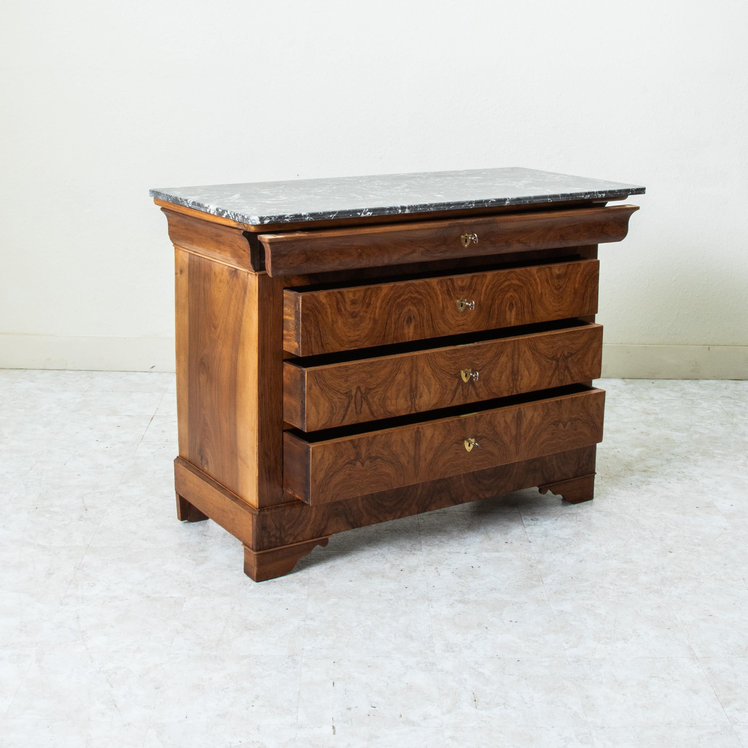 19th Century French Louis Philippe Period Burl Walnut Commode, Chest of Drawers 2