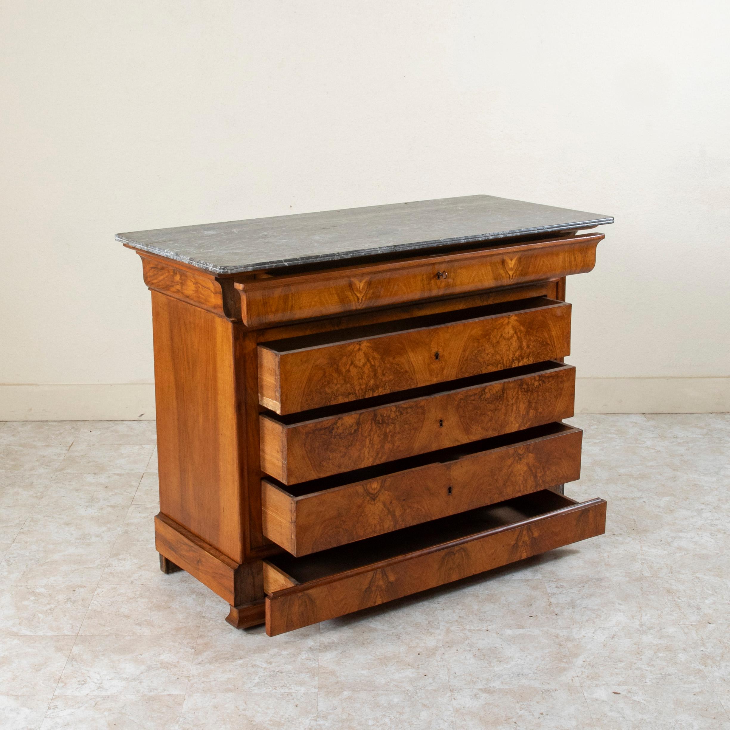 19th Century French Louis Philippe Period Burl Walnut Commode, Chest of Drawers For Sale 3
