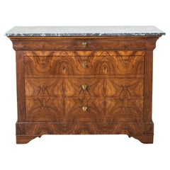 19th Century French Louis Philippe Period Burl Walnut Commode, Chest of Drawers