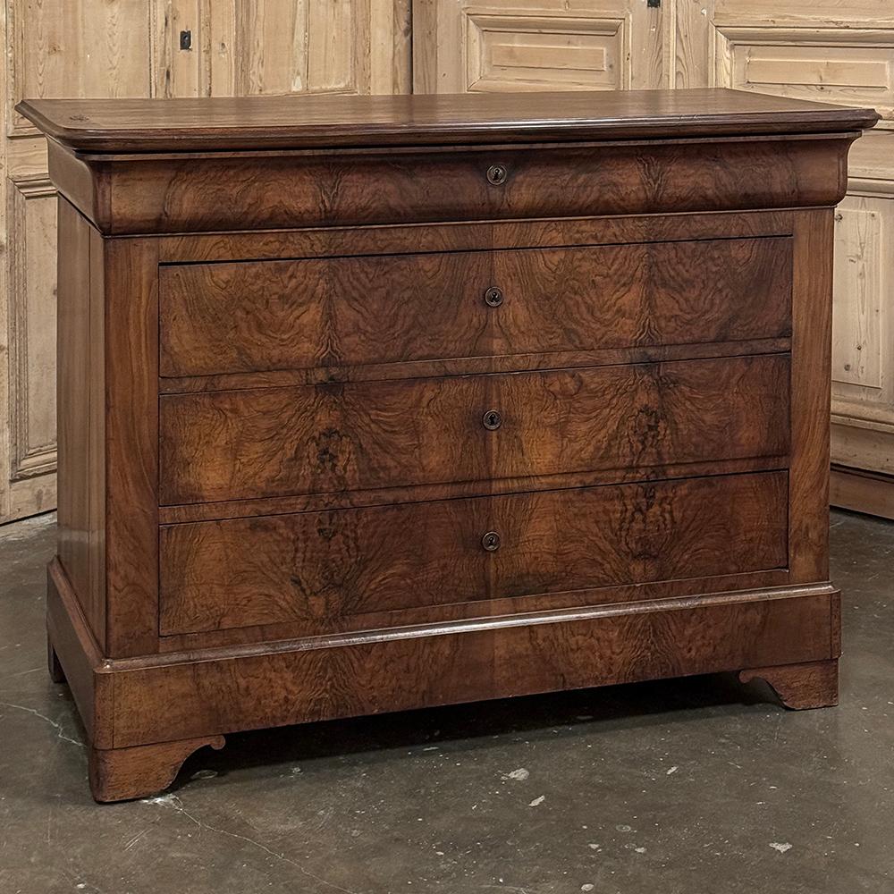 Hand-Crafted 19th Century French Louis Philippe Period Burl Walnut Commode For Sale