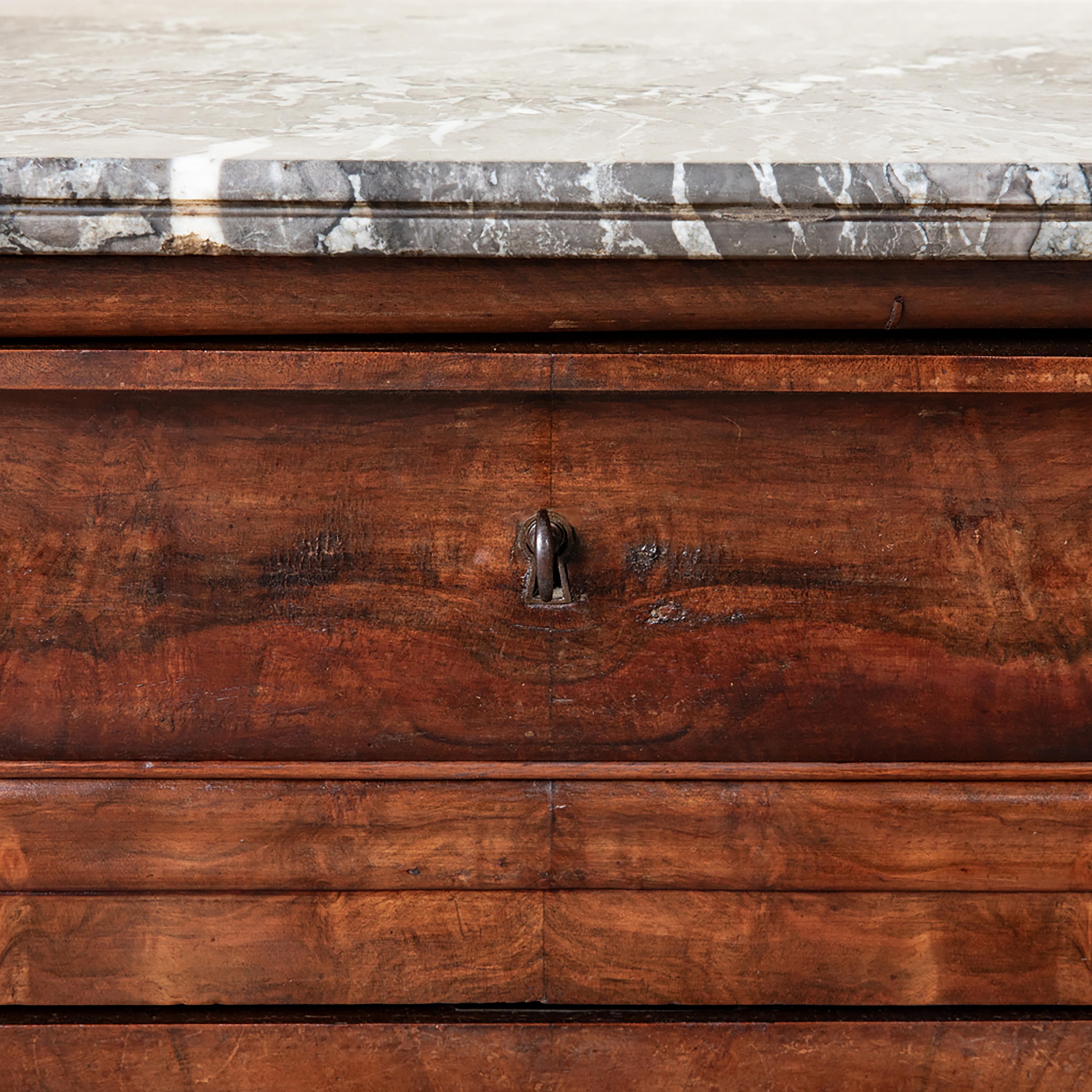 19th Century French Louis Philippe Period Burl Walnut Commode or Chest, Marble For Sale 10