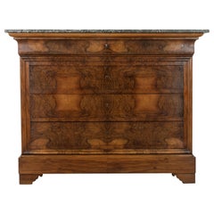 19th Century French Louis Philippe Period Burl Walnut Commode or Chest, Marble