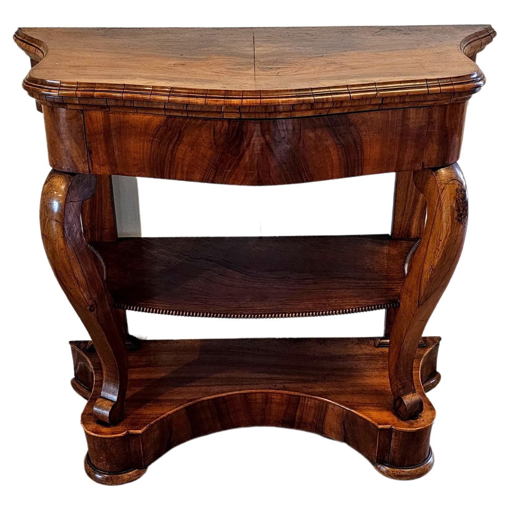 19th Century French Louis Philippe Period Burl Walnut Console Table For Sale
