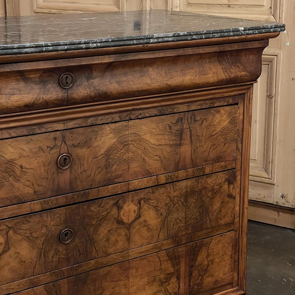 19th Century French Louis Philippe Period Burl Walnut Marble Top Commode 6
