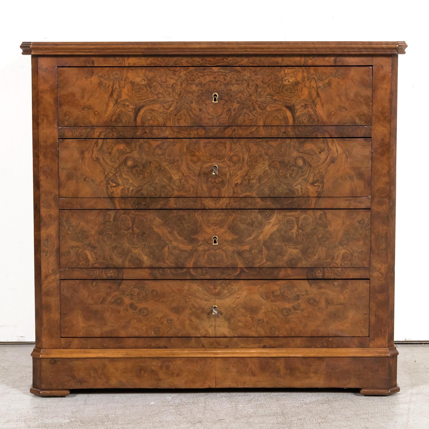 Mid-19th Century 19th Century French Louis Philippe Period Burled Walnut Commode with Marble Top