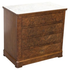 19th Century French Louis Philippe Period Burled Walnut Commode with Marble Top