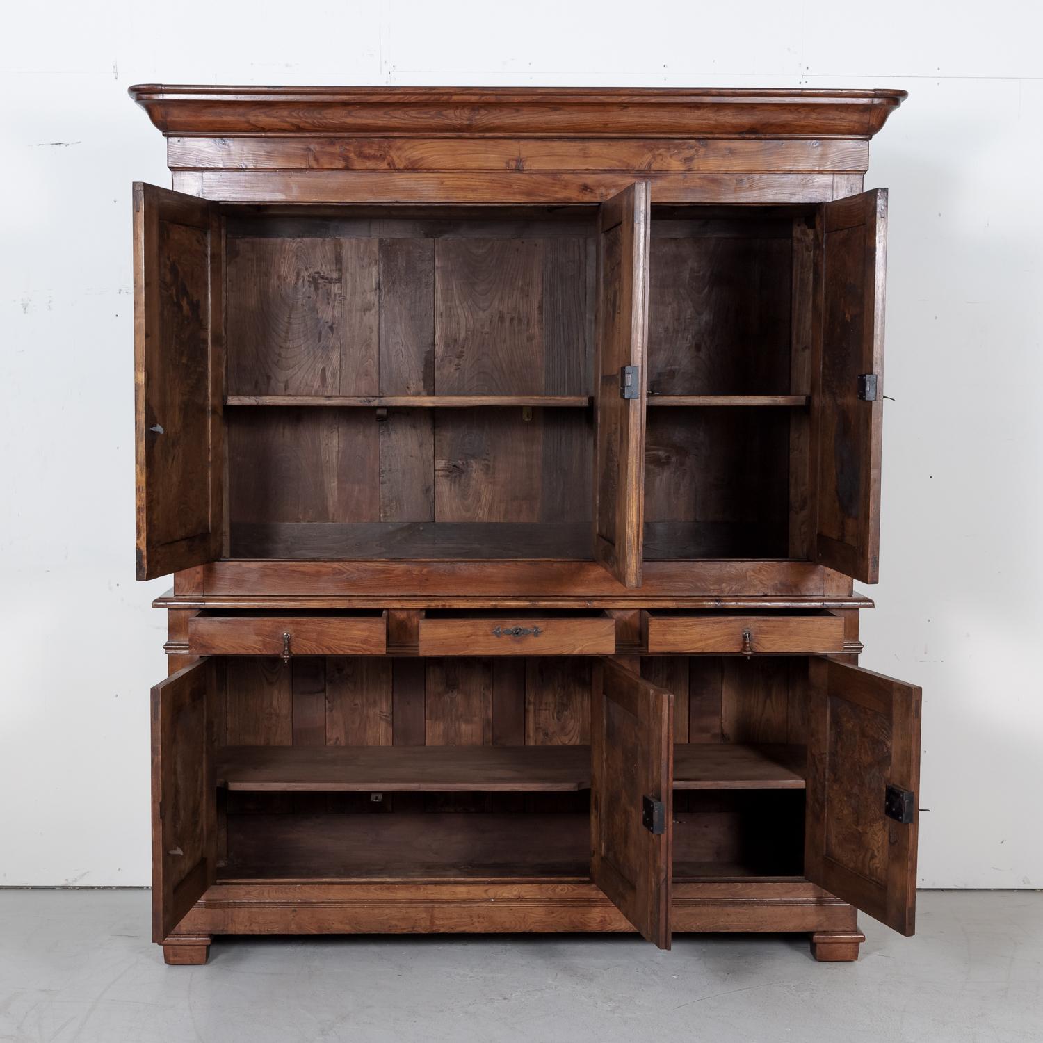 Mid-19th Century Period French Louis Philippe Chestnut and Burled Chestnut Buffet Deux Corps